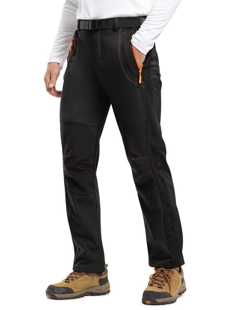 TBMPOY Men's Snow Ski Hiking Pants Waterproof Winter Fleece Lined Pants Camping Skiing Ice Fishing Pants with Belt 02 Thick Black S - Image 2
